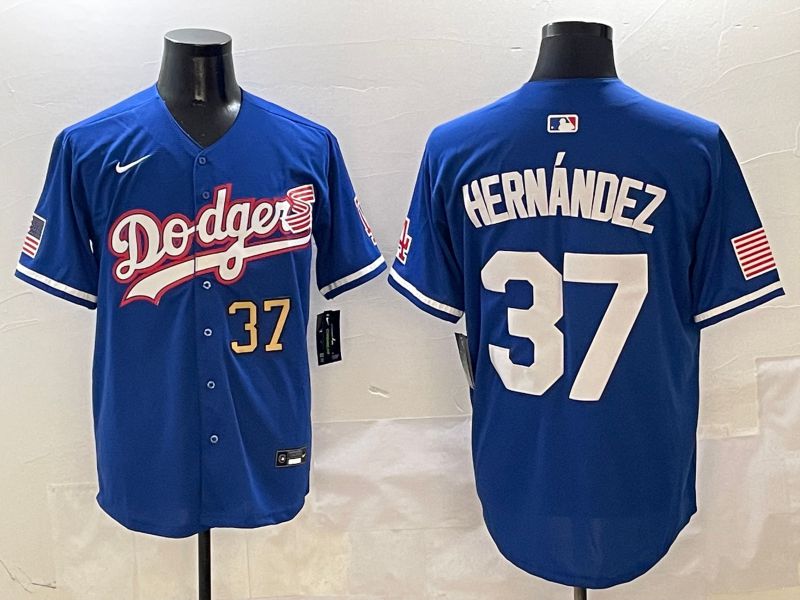 Men Los Angeles Dodgers 37 Hernandez Blue Second generation Joint Name Nike 2025 MLB Jersey style 2